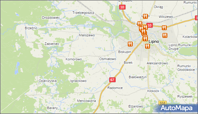 mapa Ośmiałowo gmina Lipno, Ośmiałowo gmina Lipno na mapie Targeo