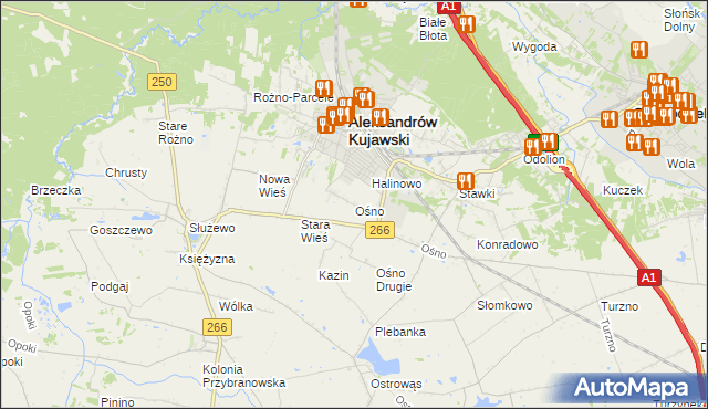 mapa Ośno gmina Aleksandrów Kujawski, Ośno gmina Aleksandrów Kujawski na mapie Targeo