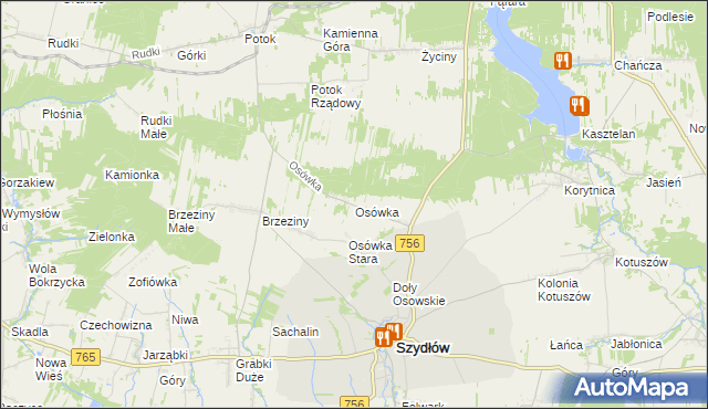 mapa Osówka gmina Szydłów, Osówka gmina Szydłów na mapie Targeo