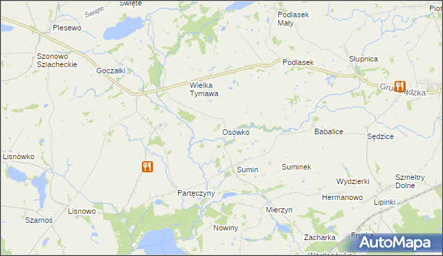 mapa Osówko gmina Biskupiec, Osówko gmina Biskupiec na mapie Targeo