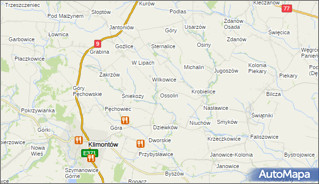 mapa Ossolin gmina Klimontów, Ossolin gmina Klimontów na mapie Targeo