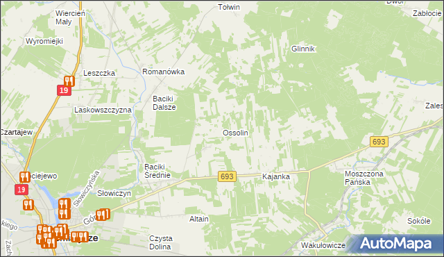mapa Ossolin gmina Siemiatycze, Ossolin gmina Siemiatycze na mapie Targeo