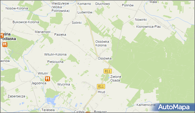 mapa Ossówka gmina Leśna Podlaska, Ossówka gmina Leśna Podlaska na mapie Targeo