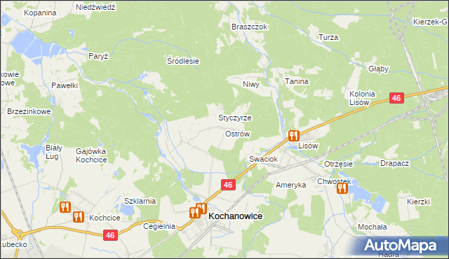mapa Ostrów gmina Kochanowice, Ostrów gmina Kochanowice na mapie Targeo