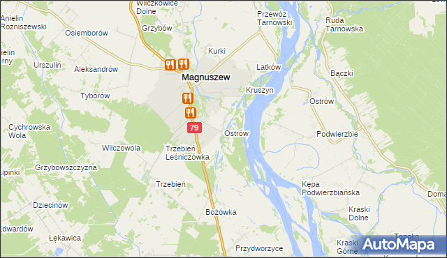 mapa Ostrów gmina Magnuszew, Ostrów gmina Magnuszew na mapie Targeo