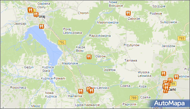 mapa Ostrów gmina Żarki, Ostrów gmina Żarki na mapie Targeo