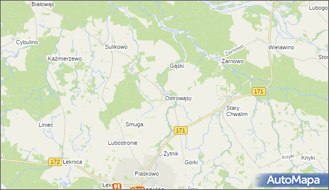 mapa Ostrowąsy gmina Barwice, Ostrowąsy gmina Barwice na mapie Targeo