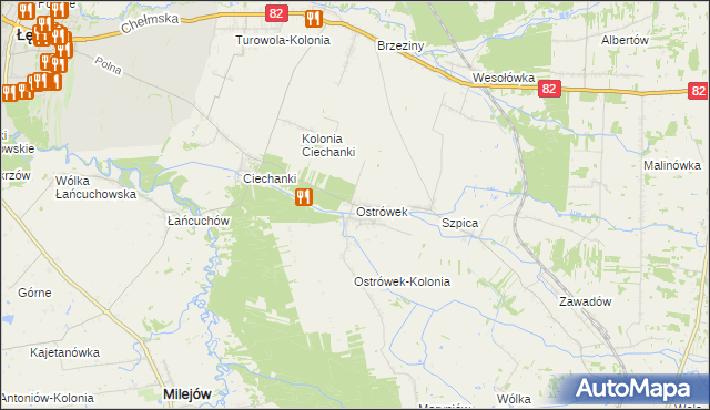 mapa Ostrówek gmina Puchaczów, Ostrówek gmina Puchaczów na mapie Targeo