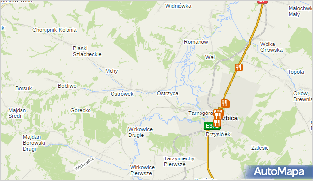 mapa Ostrzyca gmina Izbica, Ostrzyca gmina Izbica na mapie Targeo