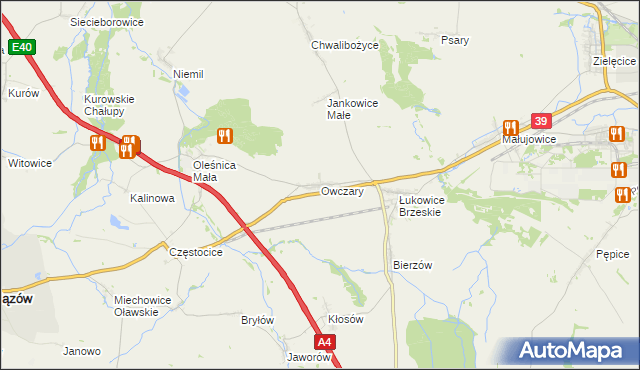 mapa Owczary gmina Oława, Owczary gmina Oława na mapie Targeo