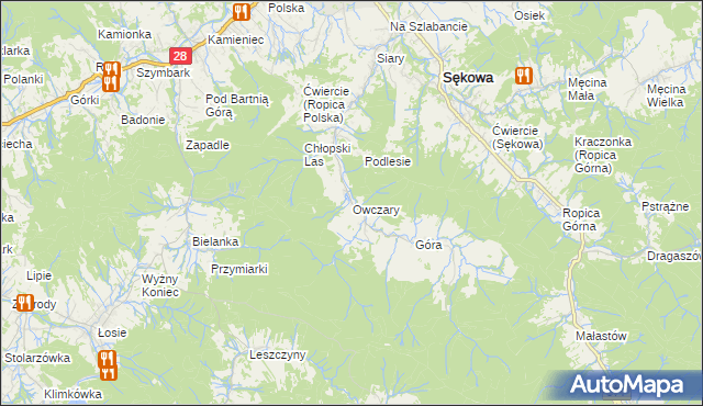 mapa Owczary gmina Sękowa, Owczary gmina Sękowa na mapie Targeo