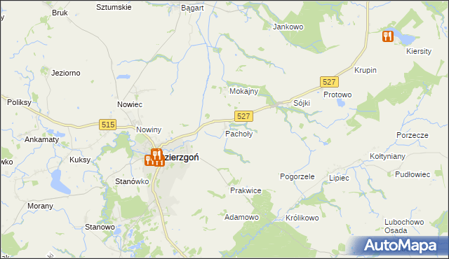 mapa Pachoły gmina Dzierzgoń, Pachoły gmina Dzierzgoń na mapie Targeo