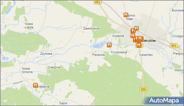 mapa Paczków gmina Bierutów, Paczków gmina Bierutów na mapie Targeo