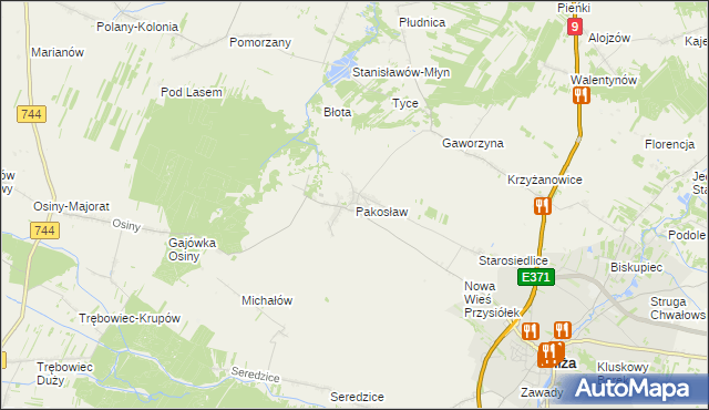 mapa Pakosław gmina Iłża, Pakosław gmina Iłża na mapie Targeo