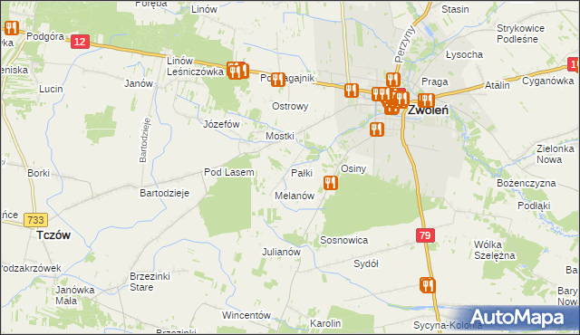 mapa Pałki gmina Zwoleń, Pałki gmina Zwoleń na mapie Targeo