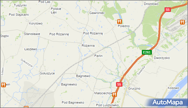 mapa Parlin gmina Pruszcz, Parlin gmina Pruszcz na mapie Targeo