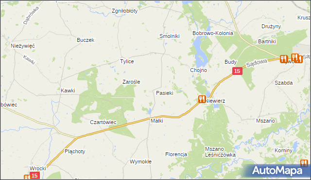 mapa Pasieki gmina Bobrowo, Pasieki gmina Bobrowo na mapie Targeo