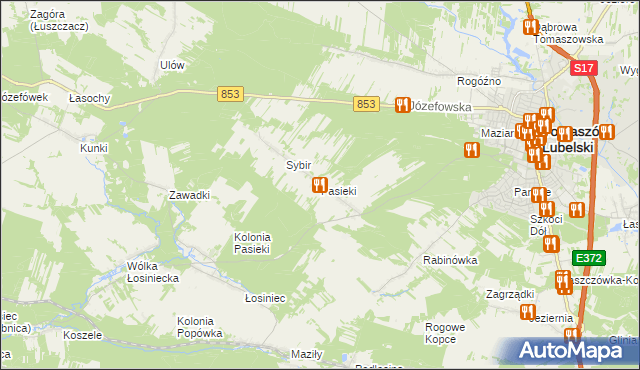 mapa Pasieki gmina Tomaszów Lubelski, Pasieki gmina Tomaszów Lubelski na mapie Targeo