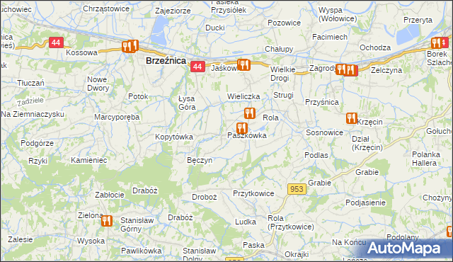 mapa Paszkówka gmina Brzeźnica, Paszkówka gmina Brzeźnica na mapie Targeo