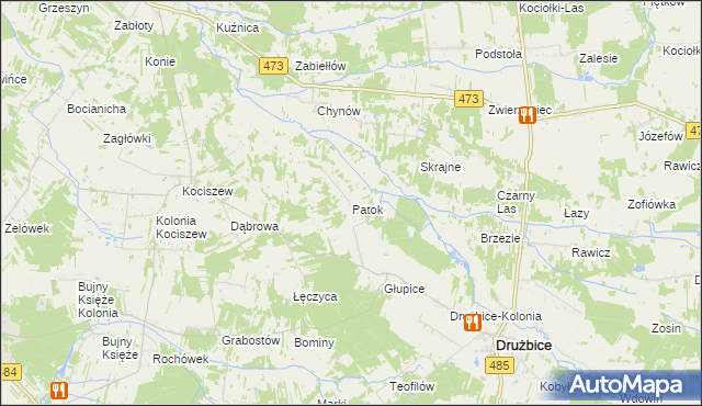 mapa Patok gmina Drużbice, Patok gmina Drużbice na mapie Targeo