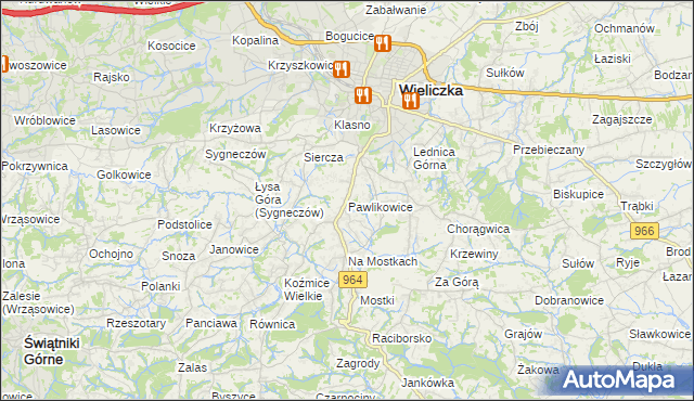 mapa Pawlikowice gmina Wieliczka, Pawlikowice gmina Wieliczka na mapie Targeo