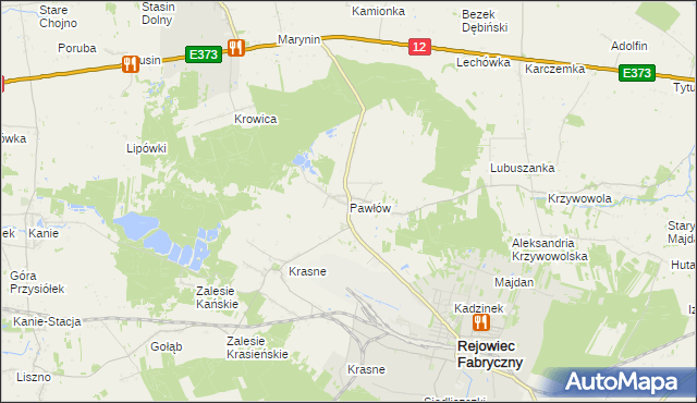 mapa Pawłów gmina Rejowiec Fabryczny, Pawłów gmina Rejowiec Fabryczny na mapie Targeo