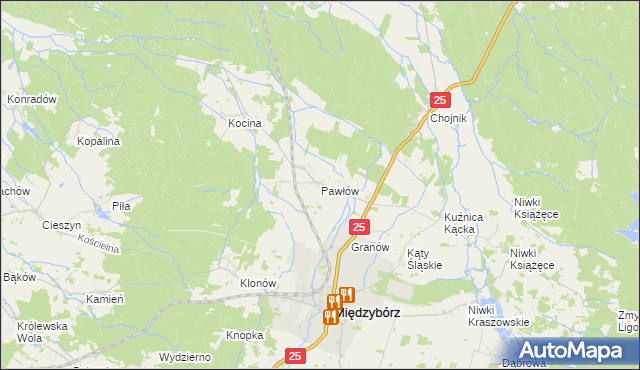 mapa Pawłów gmina Sośnie, Pawłów gmina Sośnie na mapie Targeo