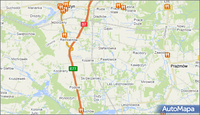 mapa Pawłowice gmina Tarczyn, Pawłowice gmina Tarczyn na mapie Targeo