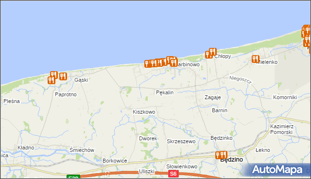 mapa Pękalin gmina Mielno, Pękalin gmina Mielno na mapie Targeo