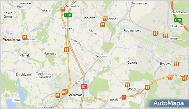 mapa Pępowo gmina Żukowo, Pępowo gmina Żukowo na mapie Targeo