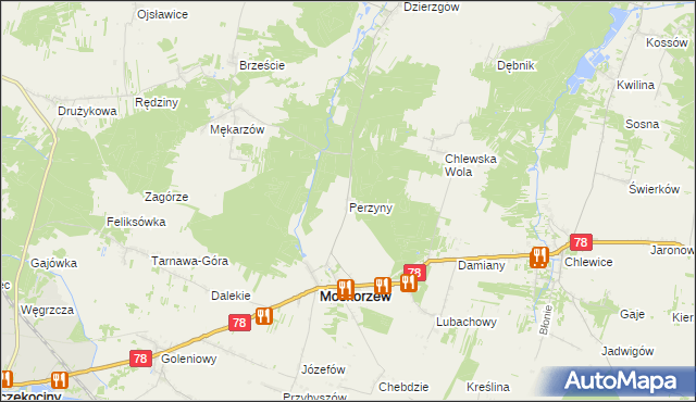 mapa Perzyny gmina Moskorzew, Perzyny gmina Moskorzew na mapie Targeo