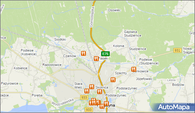 mapa Piasek gmina Pszczyna, Piasek gmina Pszczyna na mapie Targeo