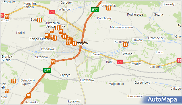 mapa Piaski gmina Jędrzejów, Piaski gmina Jędrzejów na mapie Targeo