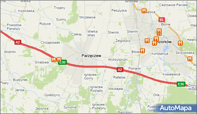 mapa Piaskowice gmina Parzęczew, Piaskowice gmina Parzęczew na mapie Targeo