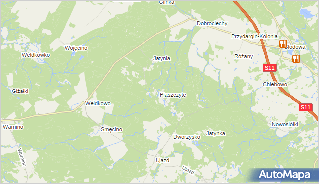 mapa Piaszczyte gmina Bobolice, Piaszczyte gmina Bobolice na mapie Targeo