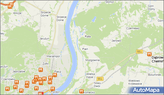 mapa Pień gmina Dąbrowa Chełmińska, Pień gmina Dąbrowa Chełmińska na mapie Targeo