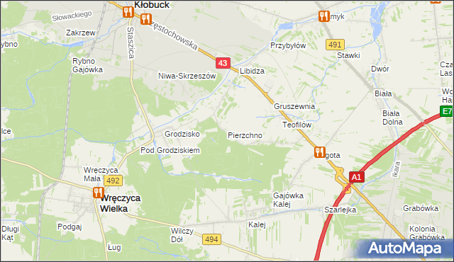 mapa Pierzchno gmina Wręczyca Wielka, Pierzchno gmina Wręczyca Wielka na mapie Targeo