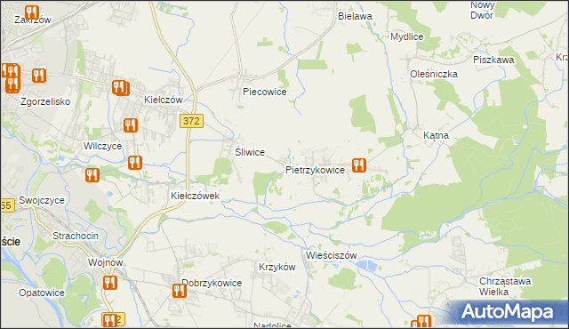 mapa Pietrzykowice gmina Długołęka, Pietrzykowice gmina Długołęka na mapie Targeo