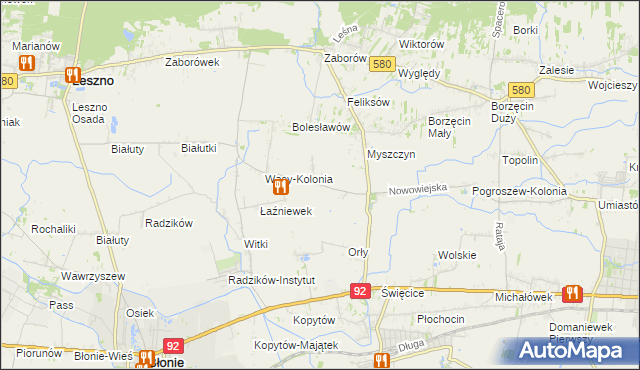 mapa Pilaszków gmina Ożarów Mazowiecki, Pilaszków gmina Ożarów Mazowiecki na mapie Targeo