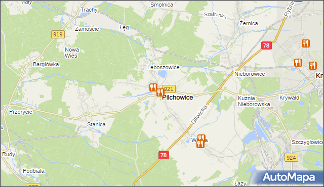 mapa Pilchowice powiat gliwicki, Pilchowice powiat gliwicki na mapie Targeo