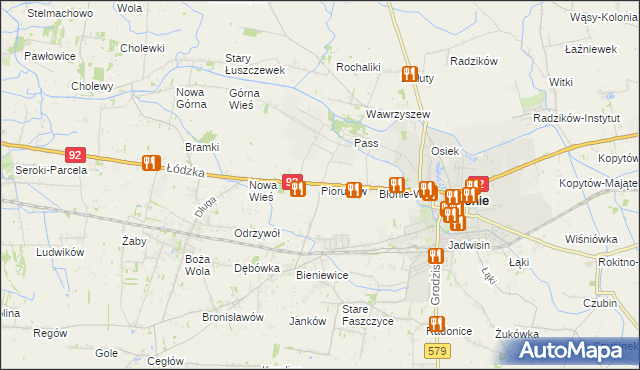 mapa Piorunów gmina Błonie, Piorunów gmina Błonie na mapie Targeo