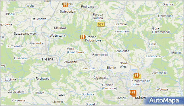 mapa Piotrkowice gmina Tuchów, Piotrkowice gmina Tuchów na mapie Targeo
