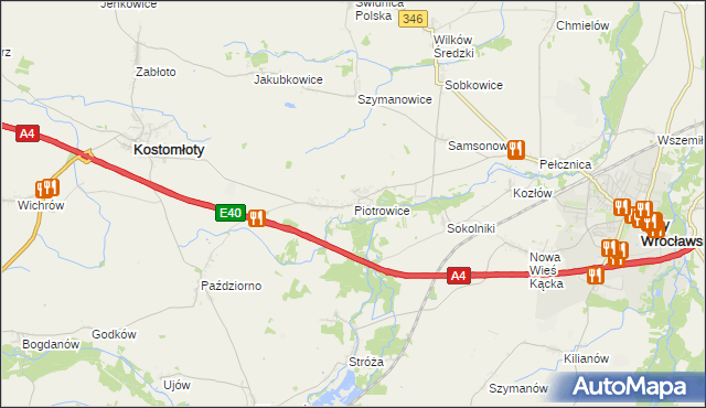 mapa Piotrowice gmina Kostomłoty, Piotrowice gmina Kostomłoty na mapie Targeo