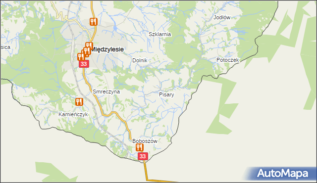 mapa Pisary gmina Międzylesie, Pisary gmina Międzylesie na mapie Targeo