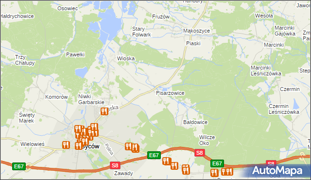 mapa Pisarzowice gmina Kobyla Góra, Pisarzowice gmina Kobyla Góra na mapie Targeo