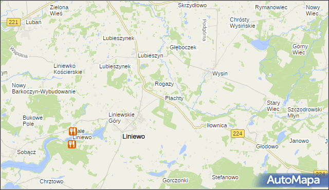 mapa Płachty gmina Liniewo, Płachty gmina Liniewo na mapie Targeo