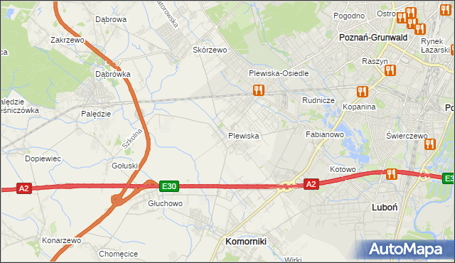 mapa Plewiska gmina Komorniki, Plewiska gmina Komorniki na mapie Targeo