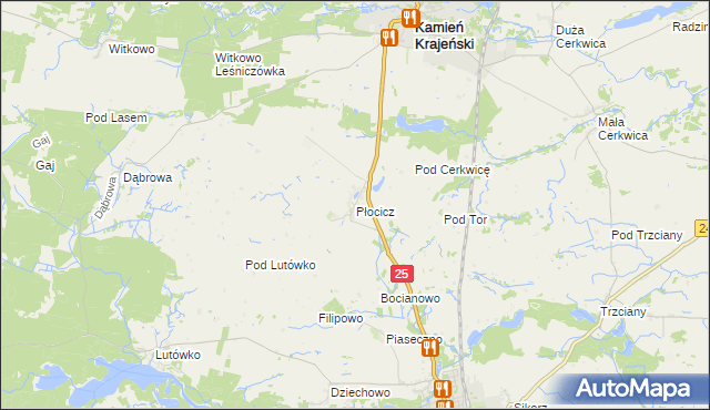 mapa Płocicz gmina Kamień Krajeński, Płocicz gmina Kamień Krajeński na mapie Targeo