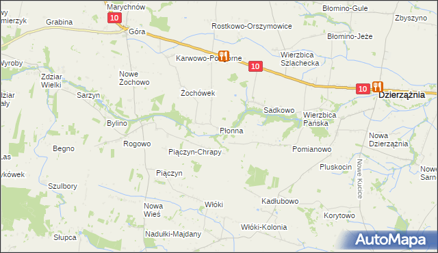 mapa Płonna gmina Staroźreby, Płonna gmina Staroźreby na mapie Targeo