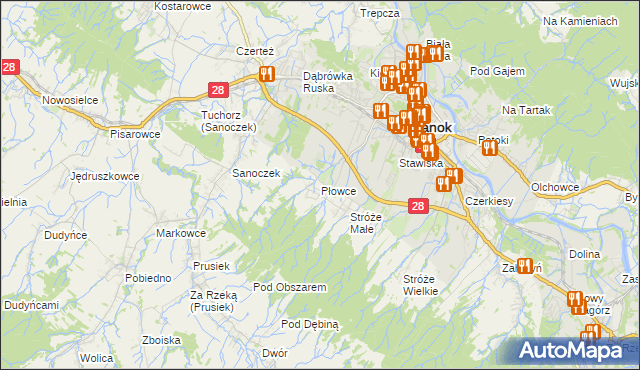 mapa Płowce gmina Sanok, Płowce gmina Sanok na mapie Targeo